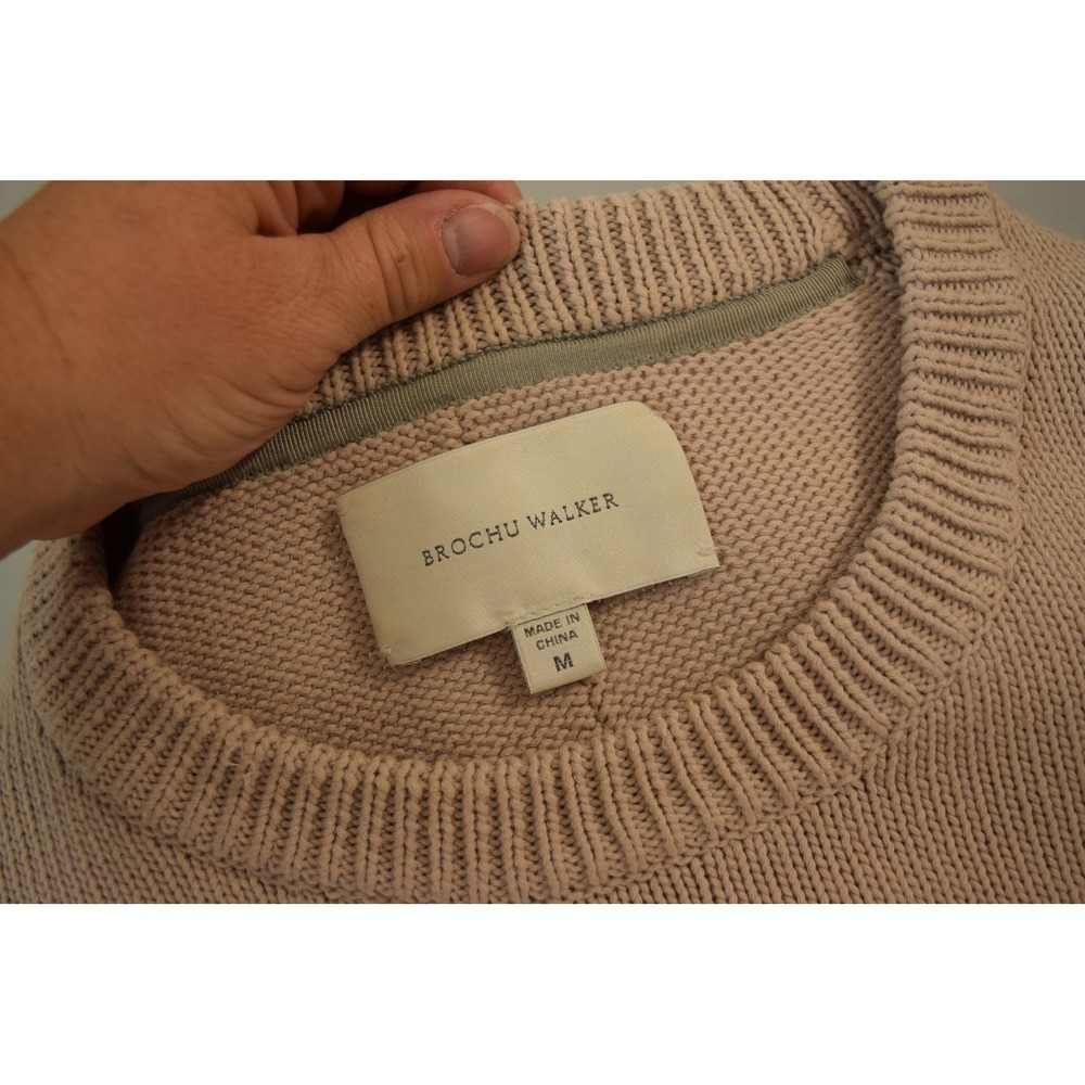 Brochu Walker Sweater Medium Beige Layered Look Pinstripe Hem Womens READ - Picture 4 of 7